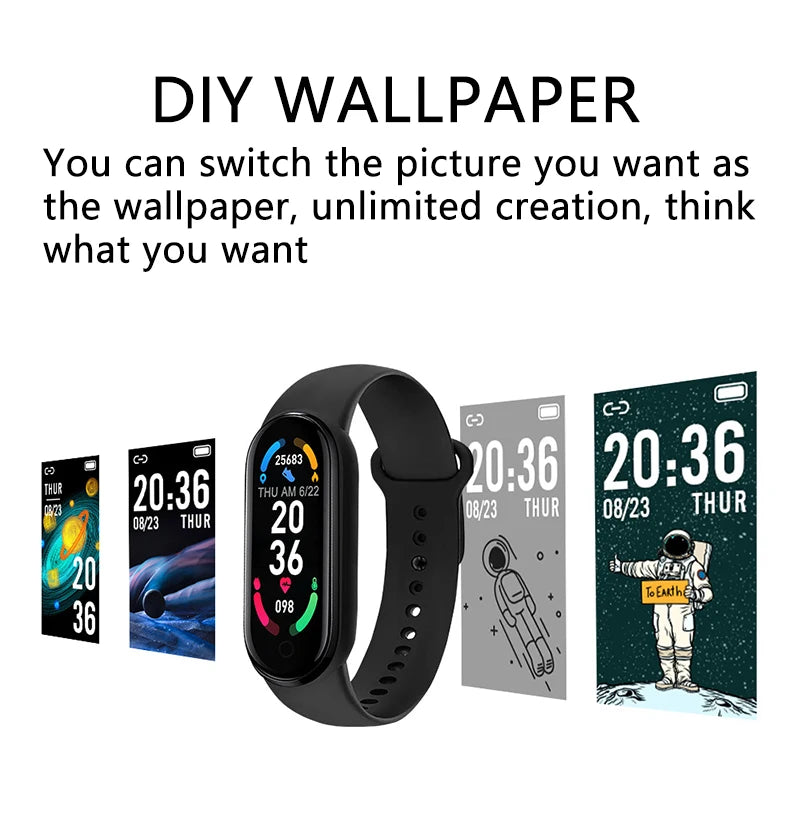 M6 Smart Watch – Fitness Bracelet with Heart & BP Monitor, Waterproof