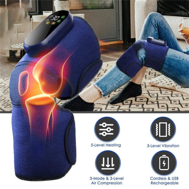 Cordless Knee Massager Heated Knee Brace Wrap Electric Knee Heating Pad with 5-Level Heating 3-Level Vibration Air Compression