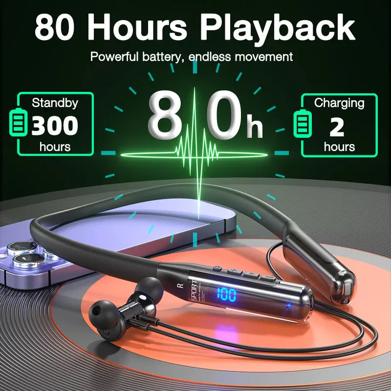 EARDECO Bluetooth Neckband Headphones – 80H Playtime, Bass Stereo