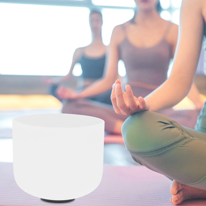 8 Inch Heart Chakra Frosted Quartz Crystal Singing Bowl Perfect for Anxiety Relief, Meditation & Mindfulness F Note