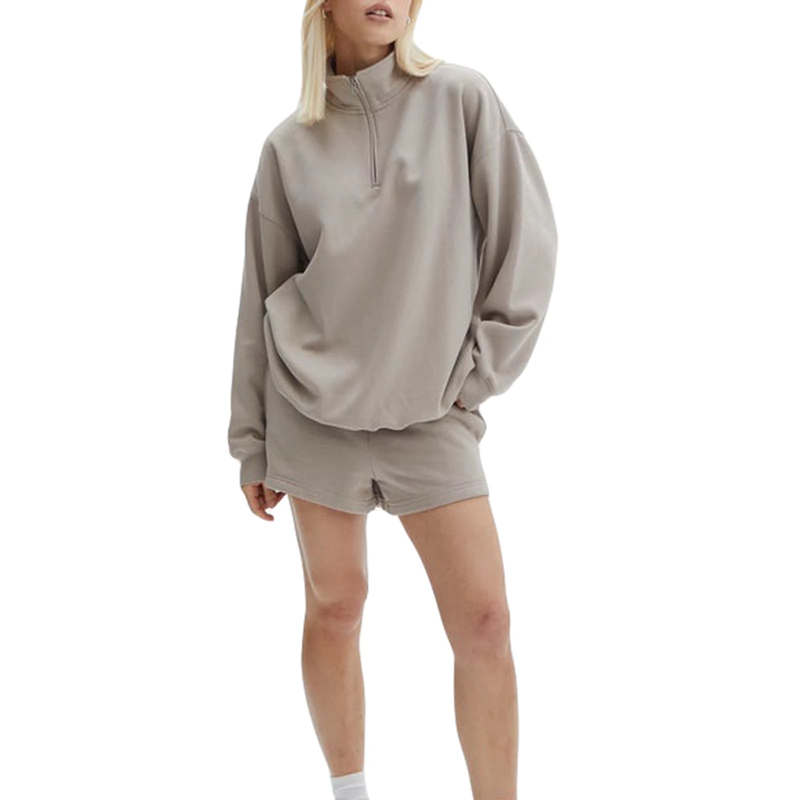 Women’s Long Sleeve Zipped Sweatshirt & Shorts Set – Activewear