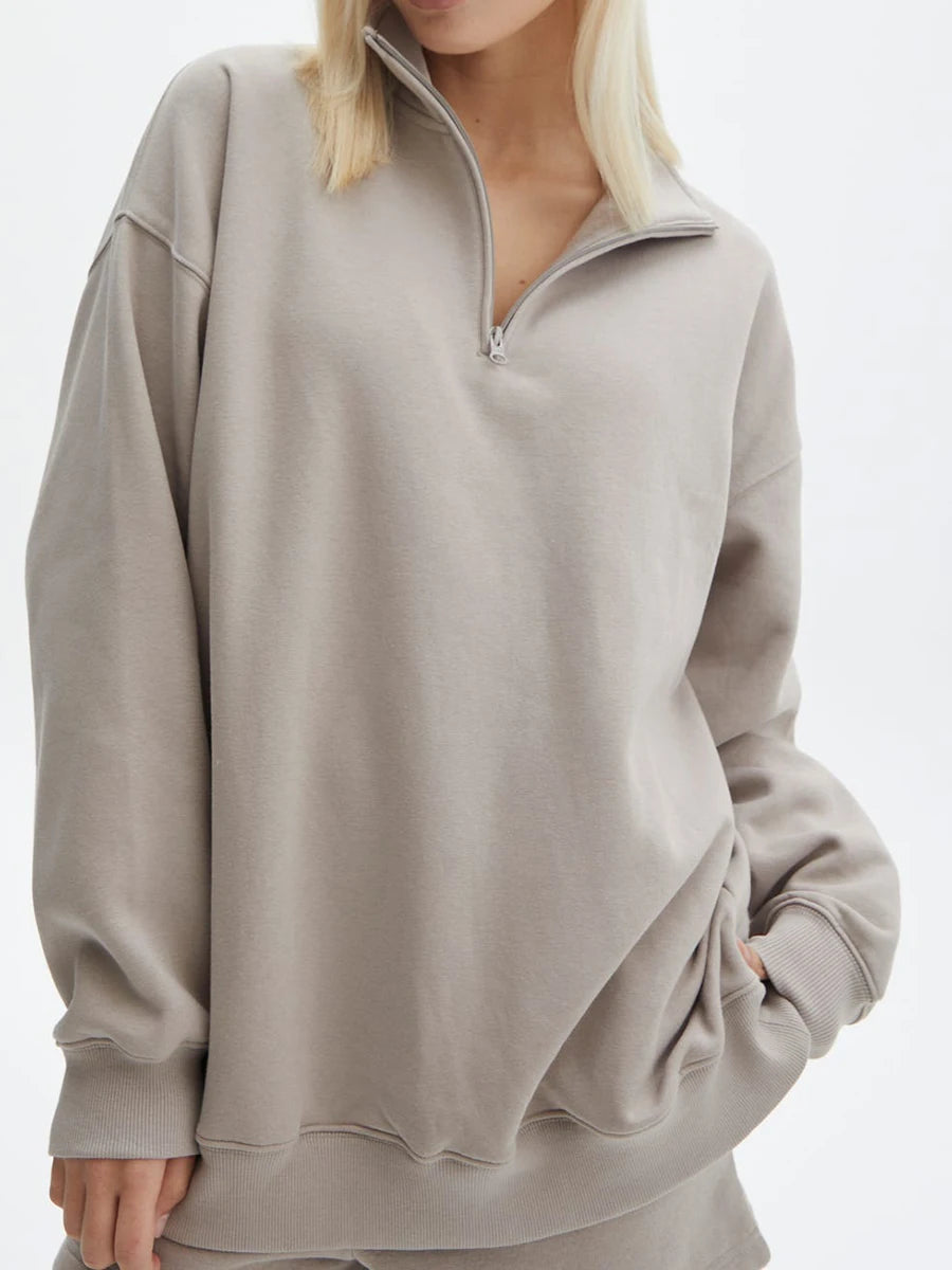 Women’s Long Sleeve Zipped Sweatshirt & Shorts Set – Activewear