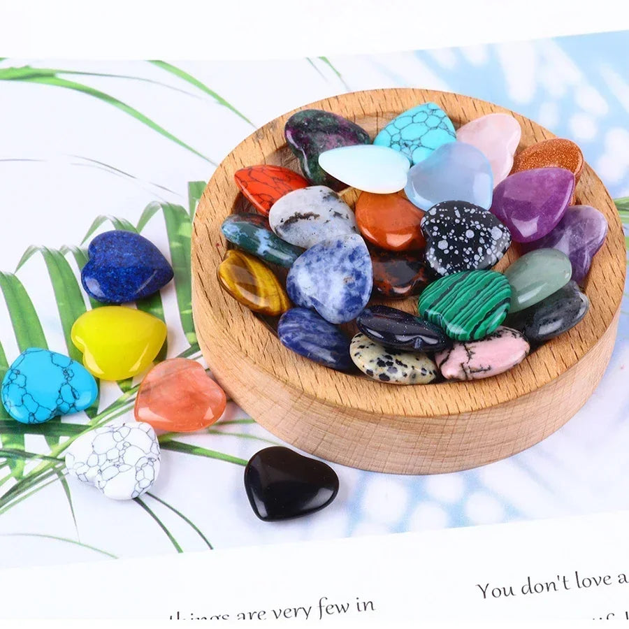 Heart Shaped Natural Crystal Stones – Amethyst & Agate Healing Crystals (10/20/30pcs, 20mm)